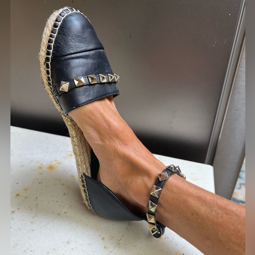 Aldo black leather espadrilles with ankle strap & studs size 8